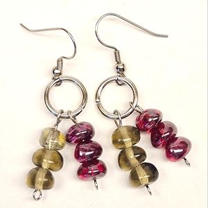 Red and Gray Glass Beaded Earrings